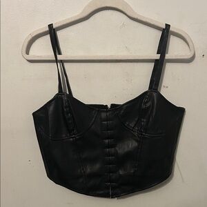 Sleek Black Faux Leather Crop Top